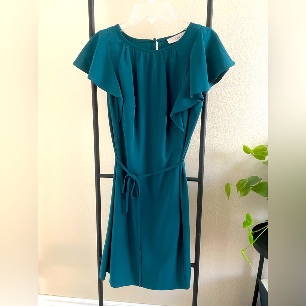 Loft Teal Tie Waist Dress - Size 0 Petite